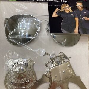 Police Badge, Police Novelty Glasses  & Handcuffs 2-Keys - Toy Set